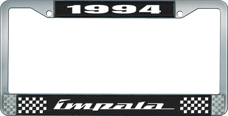 1994 IMPALA BLACK AND CHROME LICENSE PLATE FRAME WITH WHITE LETTERING