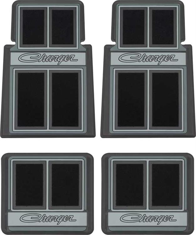 1966-1978 Dodge Charger; Carpeted Floor Mat Set; Black ; 4 Piece Set