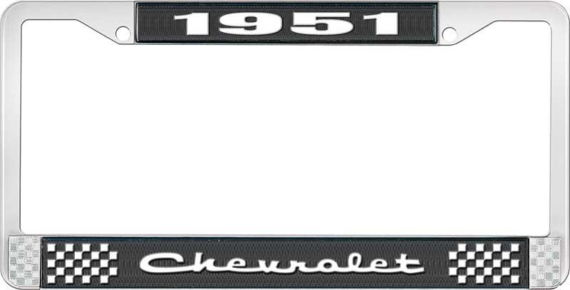1951 CHEVROLET BLACK AND CHROME LICENSE PLATE FRAME WITH WHITE LETTERING