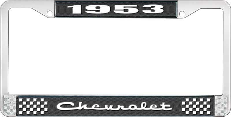 1953 CHEVROLET BLACK AND CHROME LICENSE PLATE FRAME WITH WHITE LETTERING