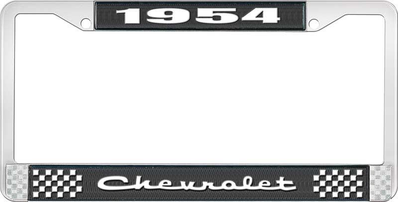 1954 CHEVROLET BLACK AND CHROME LICENSE PLATE FRAME WITH WHITE LETTERING