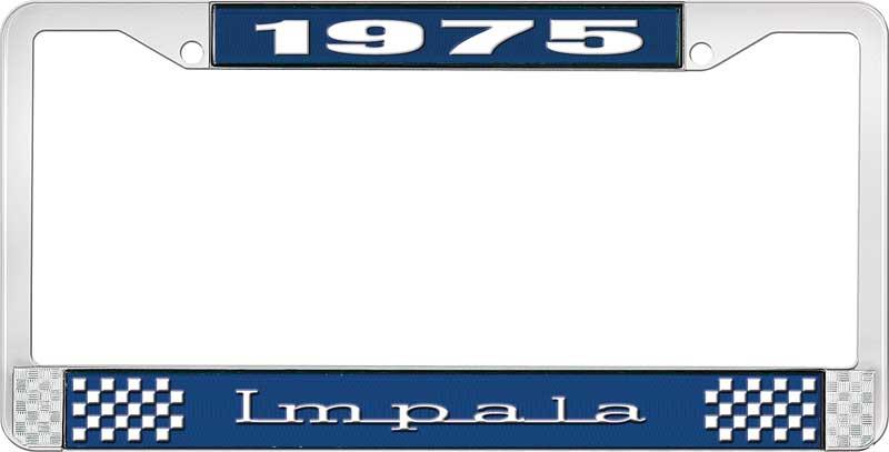 nummerplåtshållare, 1975 IMPALA  blå/krom, med vit text