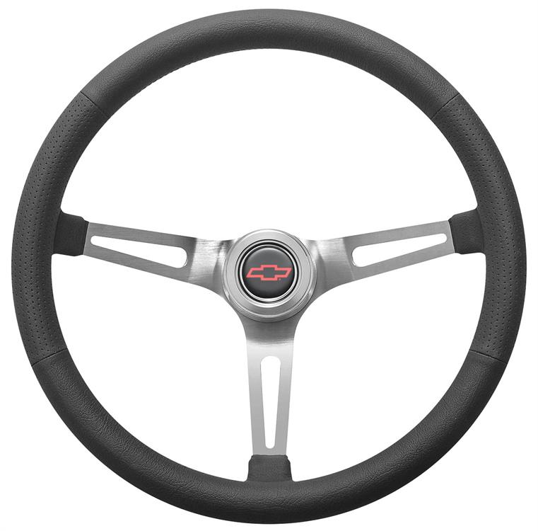 Steering Wheel Kit, 1967-68 Chevrolet, Retro w/Slots, Red Bowtie Pol, Hi-Rise