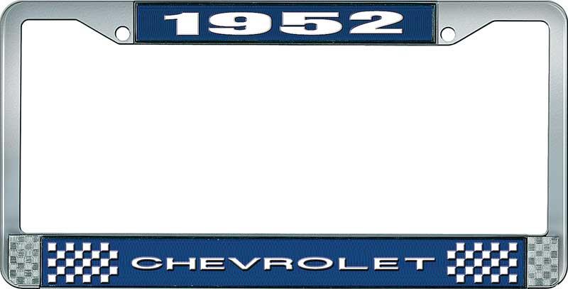 1952 CHEVROLET BLUE AND CHROME LICENSE PLATE FRAME WITH WHITE LETTERING