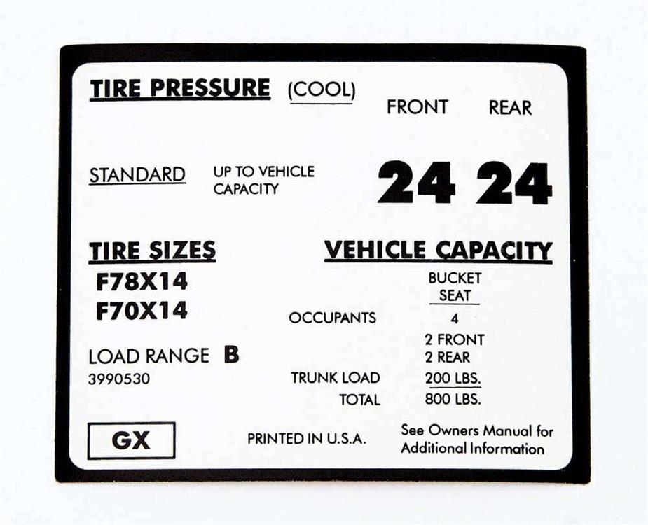 71-72 TIRE PRESSURE DECAL