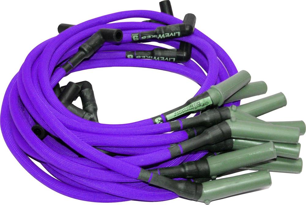 Spark Plug Wires, LiveWires, Spiral Core, 10mm, Purple Wires, Black Boots, GM, 250, 270, 292, L6, Kit
