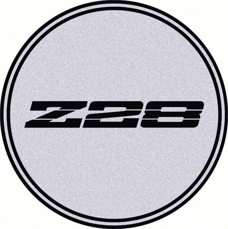 "GTA WHEEL CENTER CAP EMBLEM Z28 2-1/8"" BLACK LOGO/SILVER BACKGROUND"