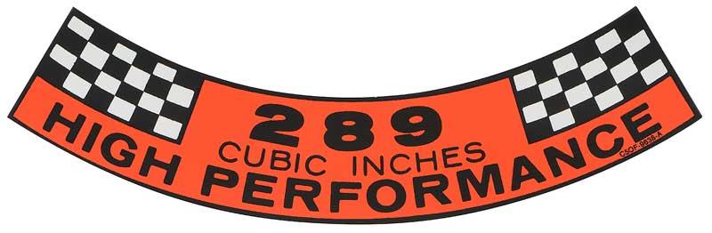 decal air cleaner "289 CUBIC INCHES"