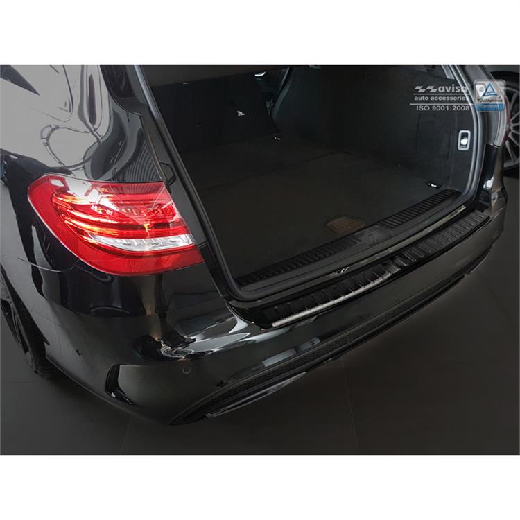 Zwart RVS Achterbumperprotector passend voor Mercedes C-Klasse W205 Kombi 2014-2021 'Ribs'