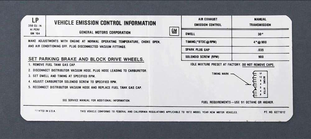 Emission Decal,HP,350/4B,1972