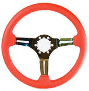 Steering Wheel, Red Leather Wrapped, Split, Three Spoke chrome