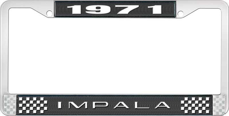 1971 IMPALA BLACK AND CHROME LICENSE PLATE FRAME WITH WHITE LETTERING