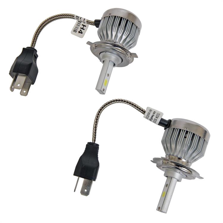 Light Bulbs, LED, Fanless, High Beam/Low Beam, H4 Style, 6000K, White