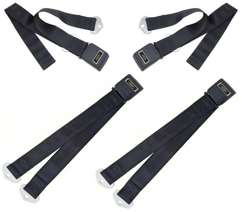 1964-66 Impala, Chevelle, Nova	 Standard Seat Belt Set	 Front/Rear	 Gold Starburst Decal	 Black	 4 Piece Set