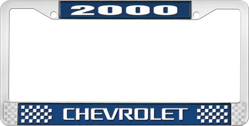 nummerplåtshållare, 2000 CHEVROLET, blå/krom, med vit text