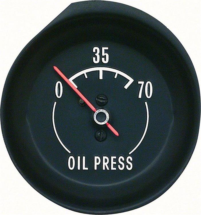 Oil Gauge, Black Face, White Numbers, Orange Pointer, Chevy, Each