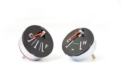 Gauges, Fuel Level, Water Temp, Analog, Black Face, Orange Pointer, Black Bezel, Jeep, Set