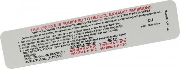 Emission Control Decal 390hp And 400hp