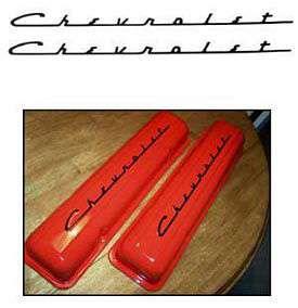 Chevy Valve Cover Decals, Black Chevrolet Script, 265ci,