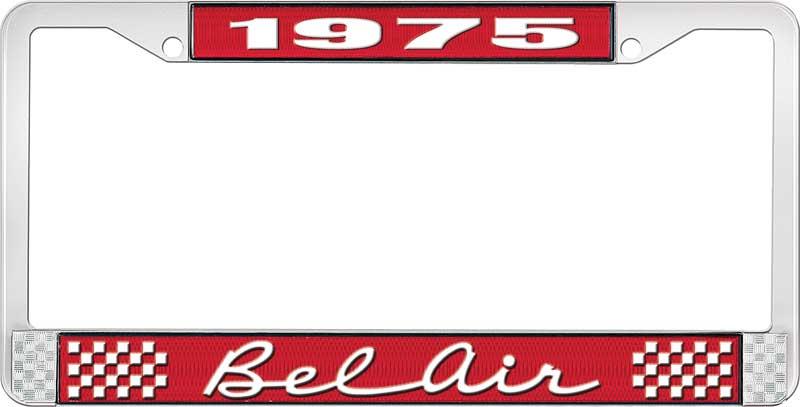 nummerplåtshållare, 1975 BEL AIR röd/krom , med vit text