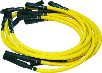 Spark Plug Wires, LiveWires, Spiral Core, 10mm, Yellow Wires, Black Boots, GM, 250, 270, 292, L6, Kit