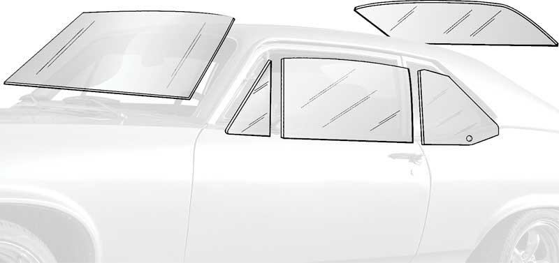 1966-67 Chevy II / Nova 2 Door Hardtop Complete Glass Set Tinted (8 Piece)