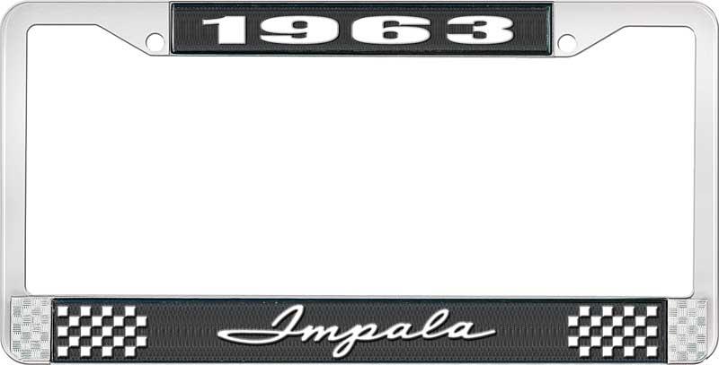 1963 IMPALA BLACK AND CHROME LICENSE PLATE FRAME WITH WHITE LETTERING