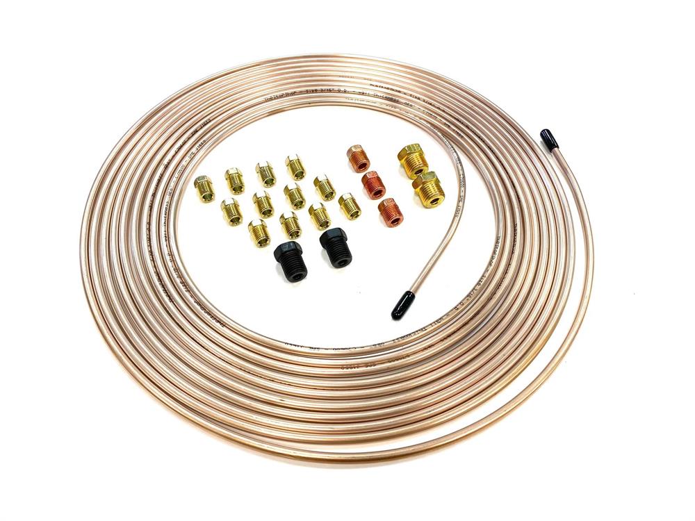 Tubing, Brake Line, With Fittings, Copper/Nickel, 25 ft., 3/16 in. Kit