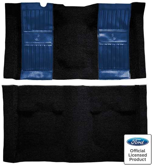 1971-73 Mustang Mach 1 Nylon Floor Carpet with Mass Backing - Black with Dark Blue Pony Inserts