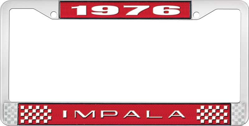 nummerplåtshållare, 1976 IMPALA röd/krom , med vit text