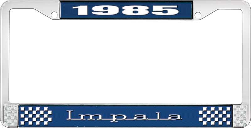 nummerplåtshållare, 1985 IMPALA  blå/krom, med vit text