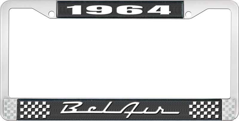 nummerplåtshållare, 1964 BEL AIR  svart/krom, med vit text