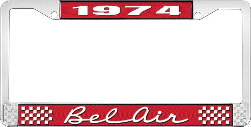 1974 BEL AIR RED AND CHROME LICENSE PLATE FRAME WITH WHITE LETTERING