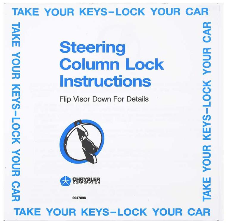 Steering Column Lock Instructions Tag