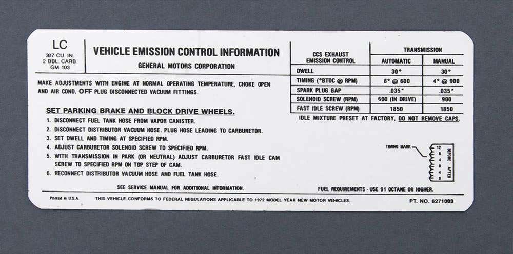 Emission Decal,307,2Barl,1972