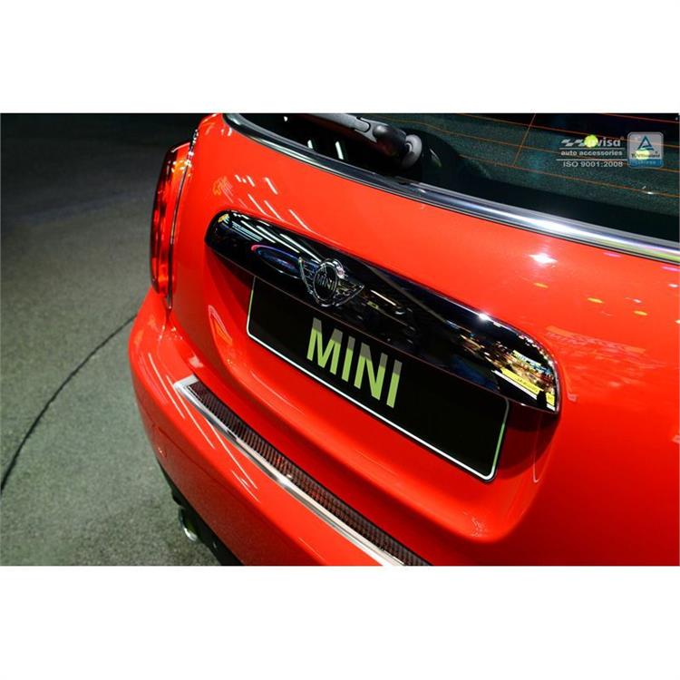 RVS Achterbumperprotector 'Deluxe' Mini One/Cooper F56 3-deurs 3/2014- Chroom/Rood-Zwart Carbon