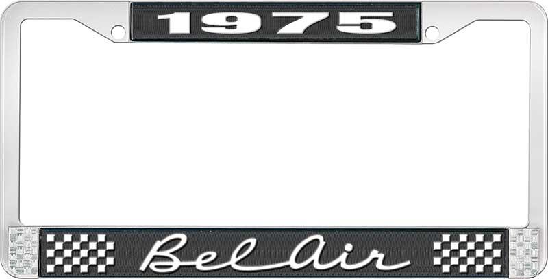 nummerplåtshållare, 1975 BEL AIR  svart/krom, med vit text