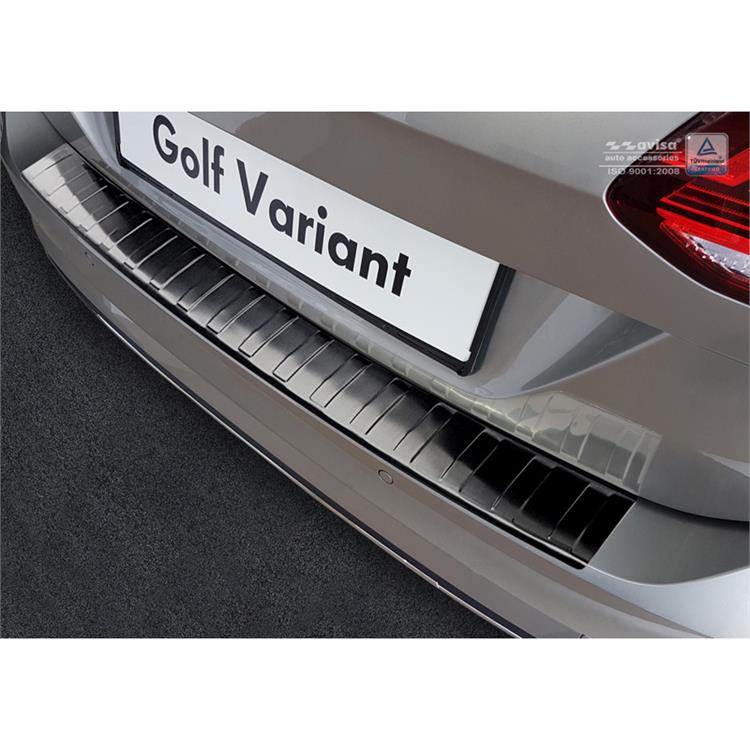 Zwart RVS Achterbumperprotector passend voor Volkswagen Golf VII Variant Facelift incl. R-Line & Alltrack 2017-2020 'Ribs'