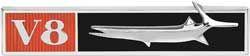 emblem Barracuda-fisk "V8" vänster framskärm