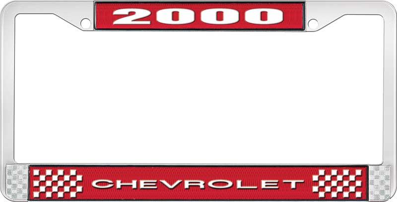 2000 CHEVROLET RED AND CHROME LICENSE PLATE FRAME WITH WHITE LETTERING
