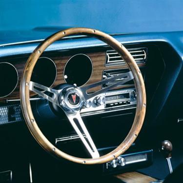 Steering Wheel, Classic Nostalgia, Pontiac, Stainless Steel/Brushed, Wood/Walnut, 3-Spoke, 15" Dia., 3-Bolt