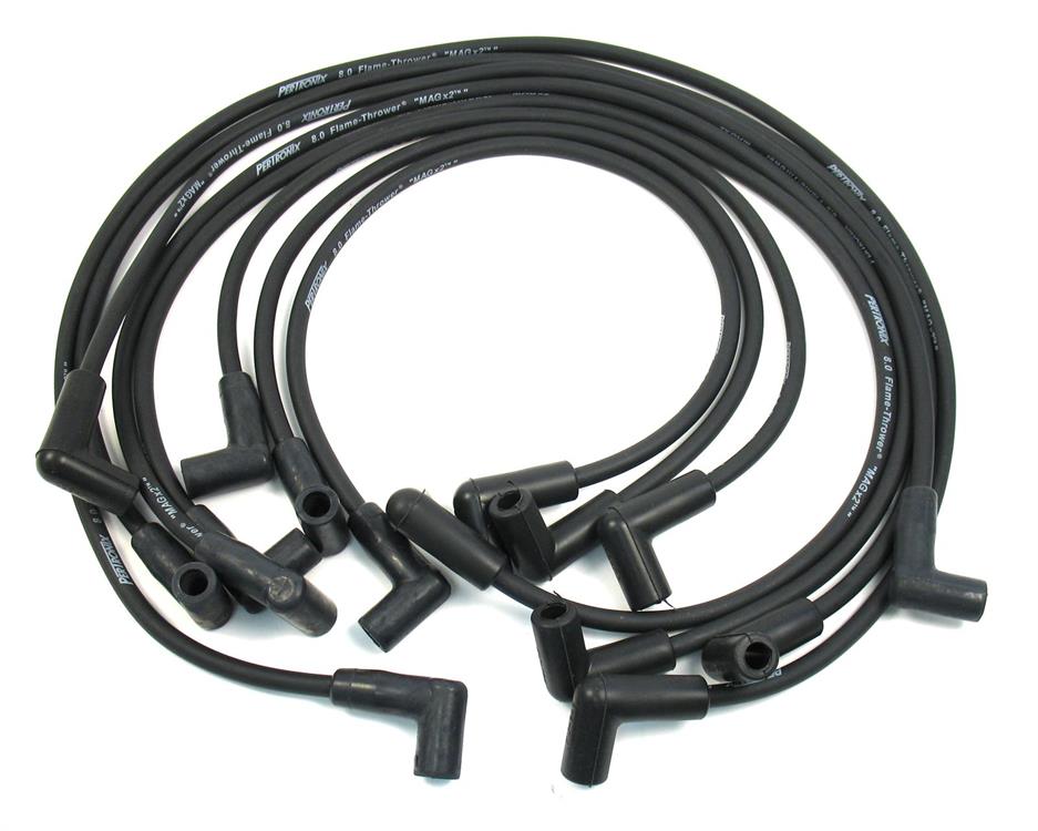 Spark Plug Wires, Flame-Thrower, Spiral Core, 8mm, Black, 180 Degree Boots, Universal, V8