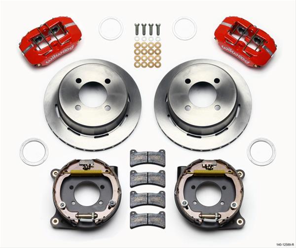 Disc Brake Kits, DynaPro Low-Profile Rear Parking Brake Kits, Rear, Solid Surface Rotors, 4-piston Red Powdercoated Calipers