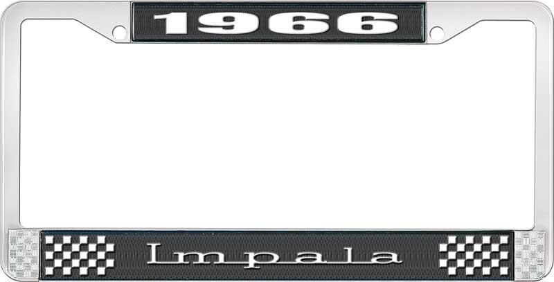 1966 IMPALA BLACK AND CHROME LICENSE PLATE FRAME WITH WHITE LETTERING
