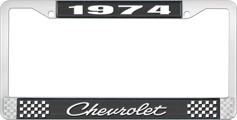 1974 CHEVROLET BLACK AND CHROME LICENSE PLATE FRAME WITH WHITE LETTERING