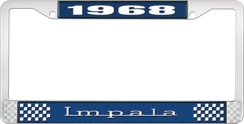 nummerplåtshållare, 1968 IMPALA  blå/krom, med vit text