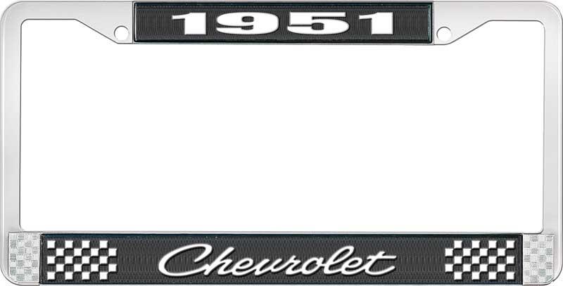 1951 CHEVROLET BLACK AND CHROME LICENSE PLATE FRAME WITH WHITE LETTERING