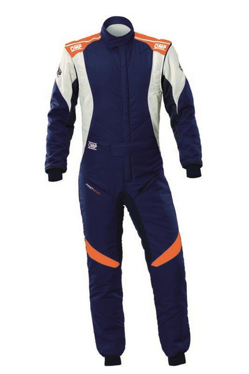 FIRST EVO OVERALL my2025 FIA 8856-2018 NAVY BLUE / FLUO ORANGE SZ. 44