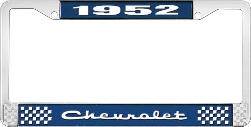 nummerplåtshållare, 1952 CHEVROLET, blå/krom, med vit text