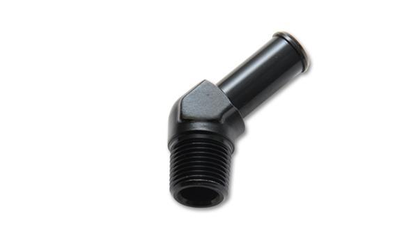 Fitting, 45 degree, Aluminum, Black Anodized, 1/2 in. NPT Male Threads, 5/8 in. Nipple, Each